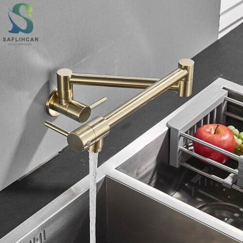 Gold Brass Pot Filler Tap Kitchen Faucet Single Cold Single Hole Tap Rotate Folding Spout Chrome Sink Tap Wall Mounted