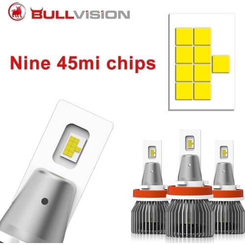 Bullvision H4 H11 H7 Led Car Headlight Bulbs H8 H9 9005 HB3 9006 HB4 Led Auto Lights 70W 20000LM Car Fog Lamp 6000K White 1 Pair