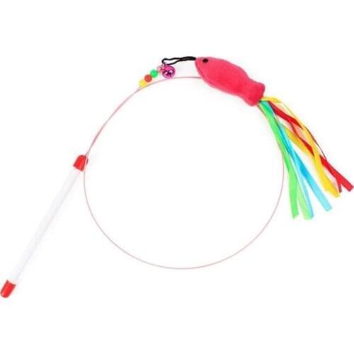 Dorakitten 1pc Cat Fishing Wand Toy Interactive Steel Wire Kitten Fishing Rod Toy Kitten Teaser Toy Pet Supplies Random Color