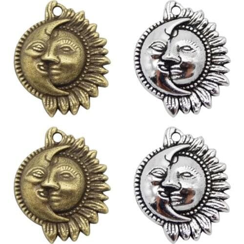 10pcs/pcs Moon and Sun charms for Jewelry Making Vintage Necklace Bronze Silver Color Diy Necklace Charm Accessories Fashion