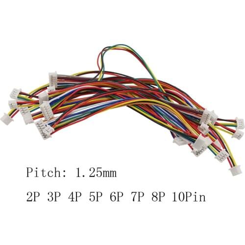 10Pcs Micro JST 1.25mm 2P 3P 4P 5P 6P 7 P 8Pin 10 Pin Female to Female / Double end Cable Wire Connectors for DIY Length 20CM