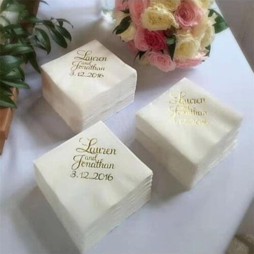 100Pcs/Lot Gold Printed Beverage Napkins Wedding Custom Napkins Baby Shower Bridal Shower Personalized Beverage Napkins