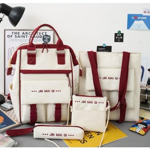 2021 4Pcs/Set Canvas School Bags for Teenage Girls Designer Laptop Backpacks Women Book Bags Travel Backpack Students Rucksack