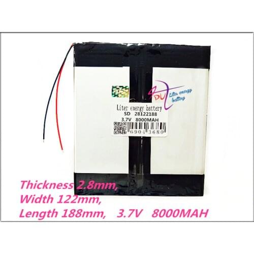 28122188 3.7V 8000MAH lithium ion batteries Tablet PC Rechargeable battery 2.8*122*188 Polymer cell