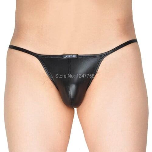 3Pcs/Lot Mens Underwear Leather Like Low-Rise Bikinis Open Side Jockstrap