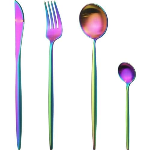 4Pcs/Set Colorful Cutlery Set Matte 304 Stainless Steel Dinnerware Set Western Knife Fork Spoon Tableware Set Kitchen Dinner Set