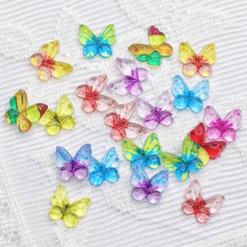 Colorful 40pcs Resin Butterfly Flat back Rhinestones 10mm Crystal embellishment Wedding DIY accessories