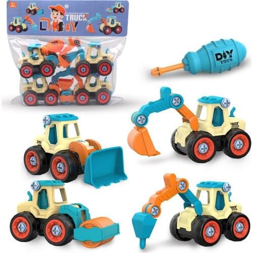 4x Unloading Technology Truck Excavator Children Screws Education Toys
