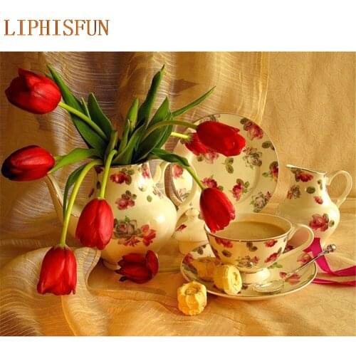 Diamond Painting Cross Stitch Full Square Round Picture of Rhinestone DIY Mosaic Embroidery Flower Vase New Year Gift