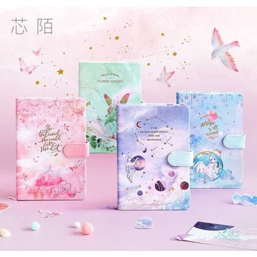 Hand Ledger Small Fresh and Cute Cartoon Girl Heart A5 Notebook Magnetic Buckle Illustration Notepad Diary