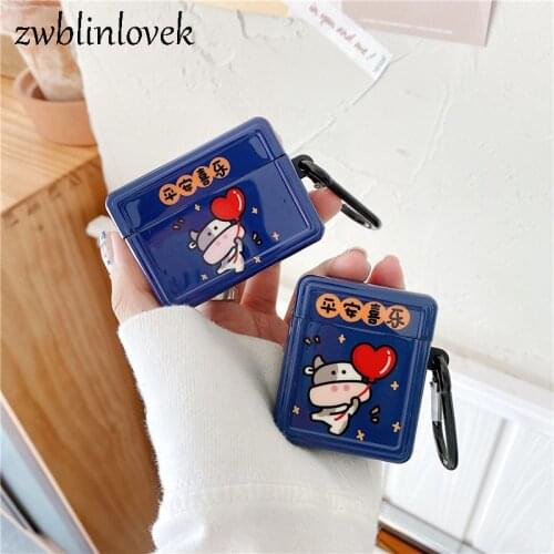 3d chinese characters peacefully and happily cow case for airpods 1 2 bluetooth headset case for air pods protective cover