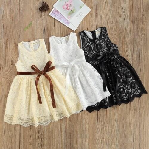 Citgeett Summer Kids Girls Fashion Sleeveless Dress Belt Solid Lace A-line Princess Dress Clothes