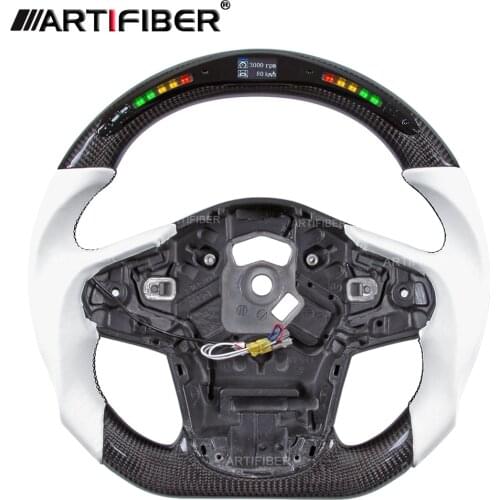 Race display 100% Real White leather Carbon Fiber LED Steering Wheel for TOYOTA Supra A90