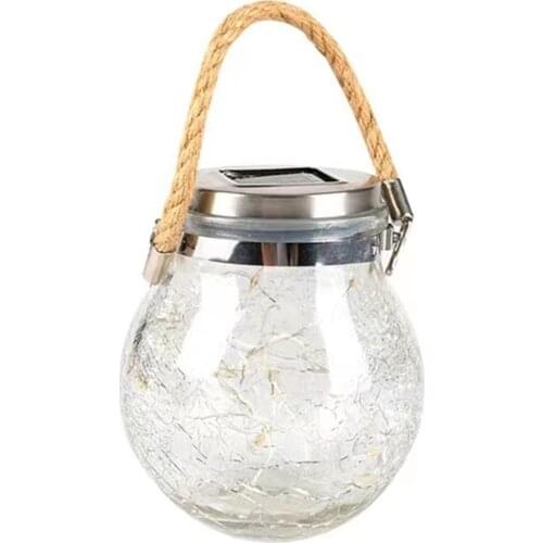 Solar Lantern Outdoor Hanging Solar Light led Mason Jar Light Waterproof Solar Table Lamp Crack Glass Garden Light for Patio