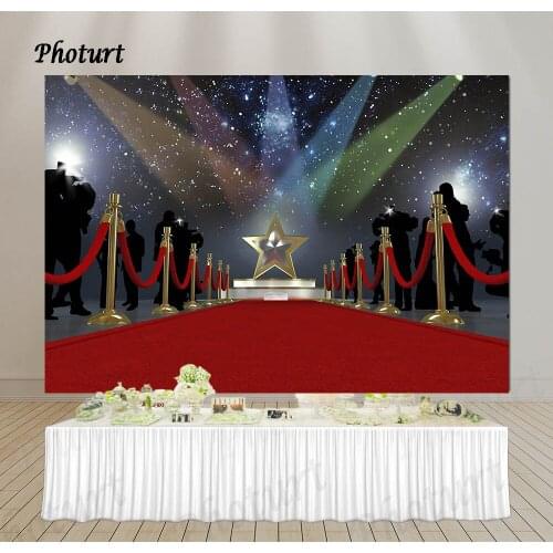PHOTURT Vip Red Carpet Background Birthday Ceremony Party Backdrop Golden Star Glitter Vinyl Banner Photography Studios Props