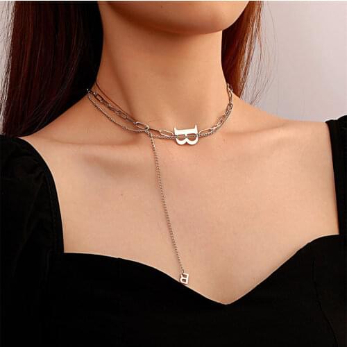 Classic B Letter Steel Short Necklace For Woman 2021 New Gothic Korean Jewelry Hip Hop Party Girls Sexy Clavicle Chain