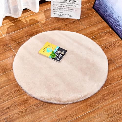 Round Soft Faux Rabbit Fur Area Rugs for Bedroom Living Room Floor Shaggy Silky Plush Mat White Faux Fur Rug Bedside Rugs