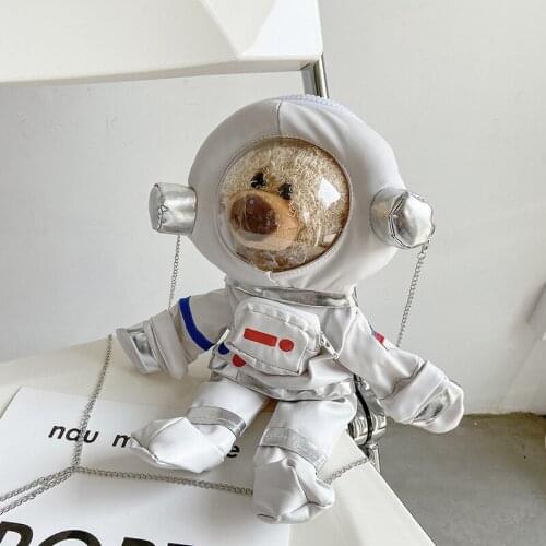 Cute Astronaut Bear Plush Portable Backpack Cartoon Animal Toys Kawaii Fashion Chain Coin Purse Soft Stuffed Dolls Gift for Kids