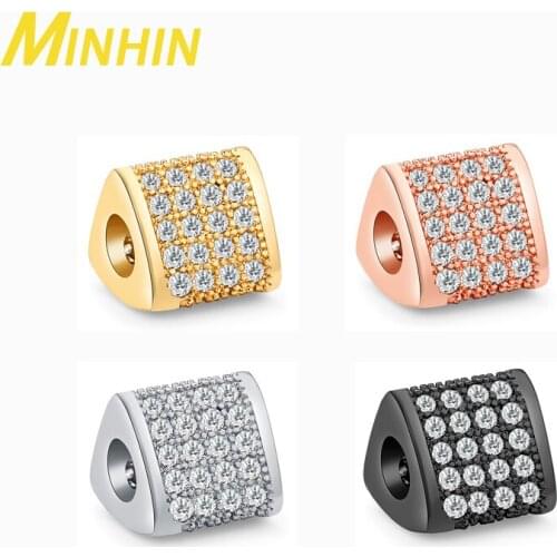 MINHIN 3Pcs Triangular Cube Cubic Zirconia Micro Pave Crystal Brass Copper Metal Beads for Making DIY Jewellry Bracelet