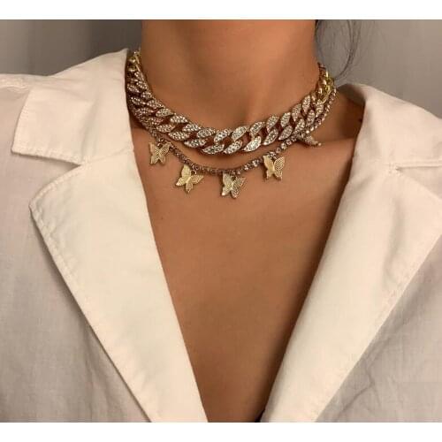 Fashion simple shiny rhinestone clavicle necklace retro multi-layer butterfly elegant ladies necklace
