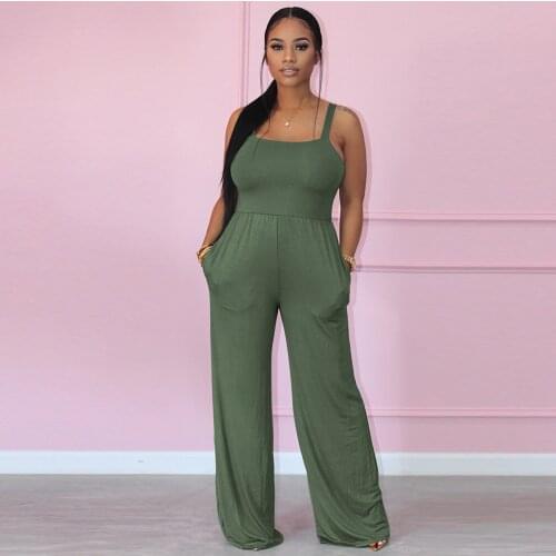 Fashion Solid Low Neck Sleeveless Long Overall Spaghetti Strap Rompers Womens Pocket Jumpsuit Elegant Party Clubwear Bodysuits