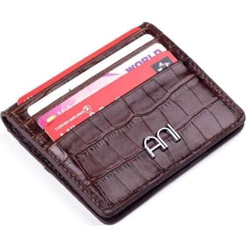 Croc Embossed Leather Mens Card Holder Wallet with Gripper Brown