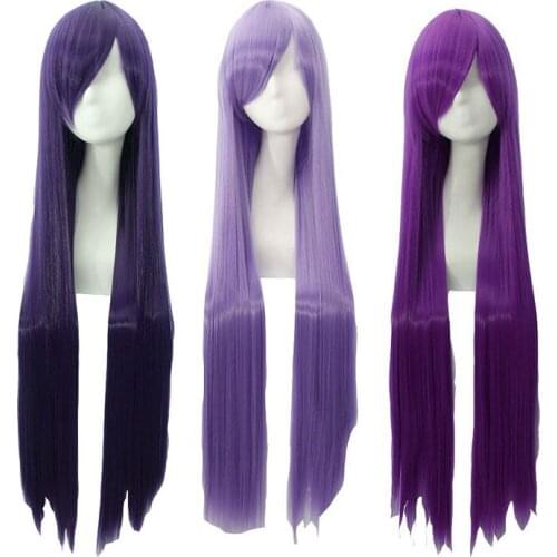 6 styles Anime 100 cm long straight purple Cosplay wig with Bangs women 40'' Straight Synthetic Hair Wigs purple