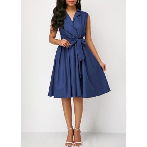 Sleeveless Midi Dress Women Summer 2021 Lace Up V Neck Knee Length Dresses Slim High Waist Ladies Casual Clothing Dropshipping