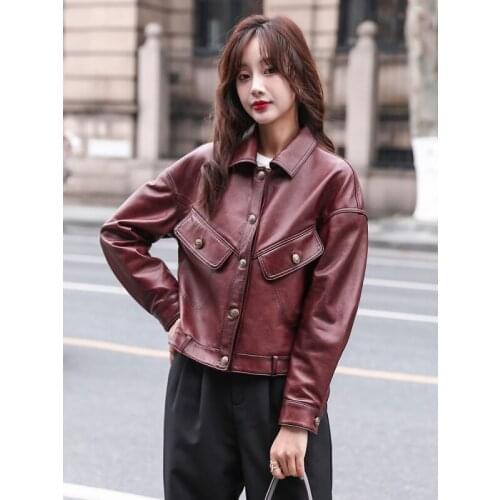 ANYIN2021 Spring and Autumn New Haining sheepskin leather leather dress women short single leather casual small leather dress