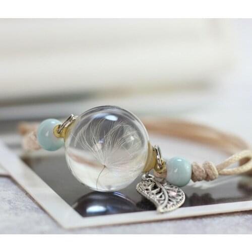 Handmade Dried Dandelion Bracelets Ceramic Beads Glass Ball Dried Flower Bracelet Retro Bracelet Bohemia Jewelry For Women Gift