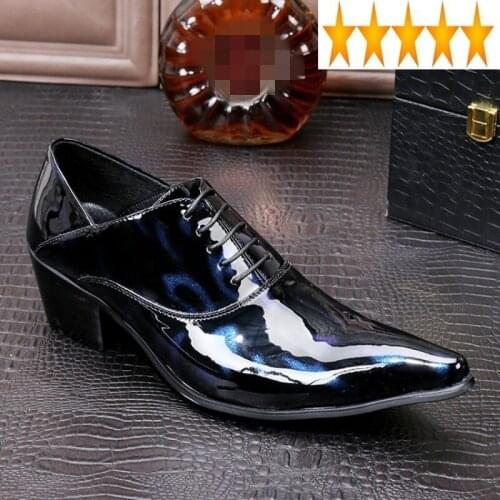 Pointed Toe Genuine Leather Men Retro Club Party Wedding Male Casual Dress Shoe High Heel Shoes Plus Size 44 45 46