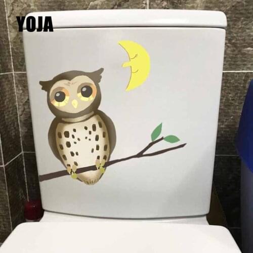 YOJA 24.2X21.3CM Creative Toilet Seat Decal Cute Owl Sleeping On A Branch Living Room Home Decor Wall Stickers T5-0595