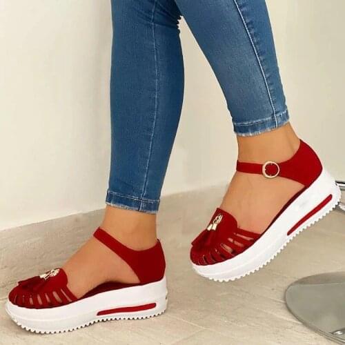 2021 Womens Sandals Wedges Shoes Summer Women shoes Buckle Strap Solid Sandals Ladies Platform Sandalia Femme Cusual Shoes