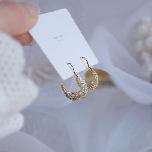 ALLNEWME Simple Gold Color Alloy Hollow Circle Chunky Earrings for Women Full Shiny Rhinestone CZ Hoop Earrings Accessories