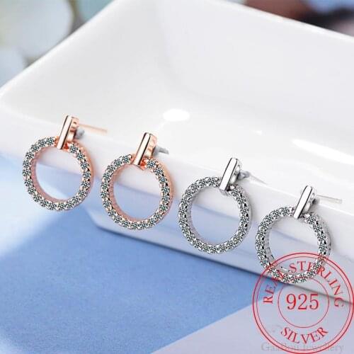 925 Silver Women High Quality Earrings Round Short Zircon Charm Girl Gifts Jewelry Hot New Wholesale