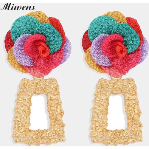 Miwens Cotton Flower Metal Square Dangle Earrings For Women Unique Maxi Vintage Geometric Statement Pendant Earring Wholesale