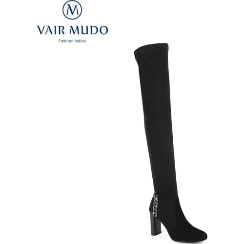 VAIR MUDO Women Boots Shoes High Heels Knee-High Kid Suede Pointed Toe Genuien Leather Elegant Fashion Pointed Toe BootWM-X277-C