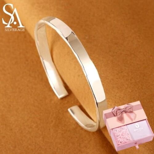 SA SILVERAGE Fashion Simple Gift To Girlfriend Pulseras Mujer Luxury S999 Silver Bracelet Female Opening Sterling Solid Smooth