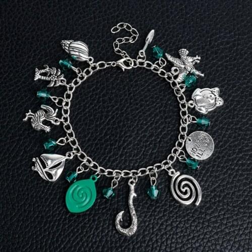 Fashion Fish Hook Charm Bracelet Sailboat Coconut Tree Conch Dream Life Romantic Film Accessories Blue Crystal for women Gift