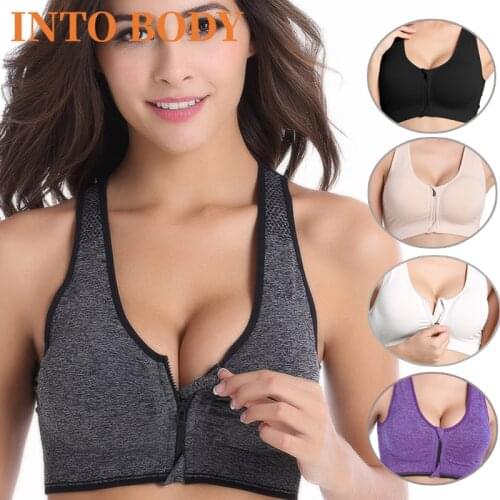 Of Womens Sports Bra With Front Zipper Breathable Wireless Padded Push-up Top Sports Fitness Gym Yoga Workout Bra S~4XL