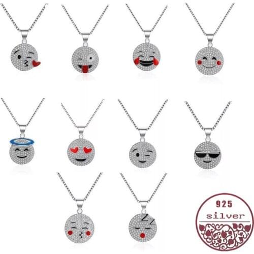925 Silver Women Necklace Funny Face Casual Zircon Jewelry Pendants for Unique 10 diamond necklace