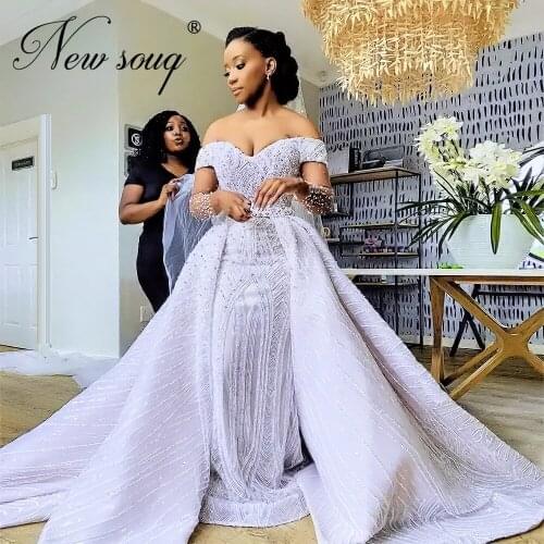Robe Mariee Chic Off The Shoulder Wedding Dresses 2020 Couture Islamic Dubai Long Beaded Crystal Bride Dress Vestido De Noiva