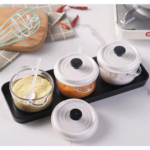 1pc Kitchen Sugar Bowl Salt Pot Pepper Storage Jar Bottle Durable Seasoning Container Plastic Condiment Spice Holder With Lid