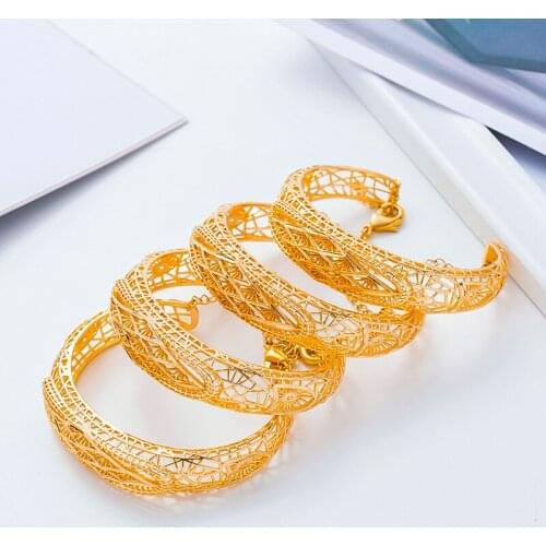 15MM Wedding Bangles Bracelets For Women Dubai Arabic Gold Color Bangles Islam Ethiopain African Jewelry Gift