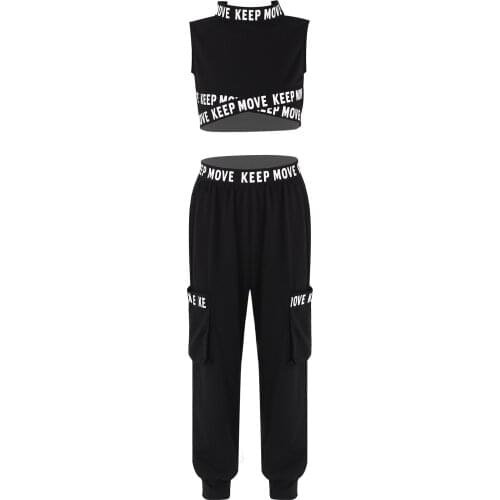 2021 Kids Girls Gym Dance Workout Sport Suit Tracksuit Sleeveless Letters Printed Crop Tops and Leggings Set Children Sportwear