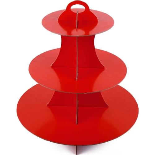 3-layer Red round cardboard cupcake stand dessert (30.48 cm wide x 30.48 cm high) birthday wedding event birthday cake decor