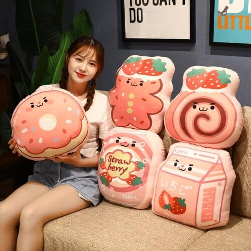 40cm Cute Strawberry Cake Doughnut Biscuit Milk Ice Cream Plush Toys Stuffed Lovely Pillow For Girls Kids Friends Birthday Gifts