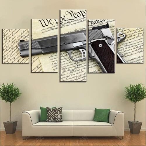5 Piece Canvas Art We The People Gun Poster Cuadros Decoracion Paintings on Canvas Wall Art for Home Decorations Wall Decor