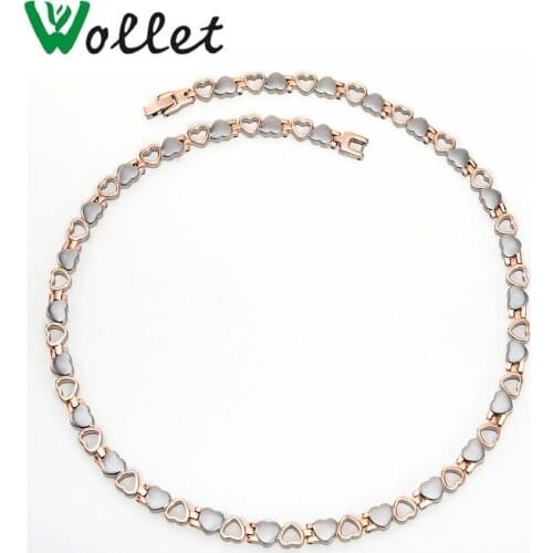Wollet Jewelry Heart Design Rose Gold Color 316L Stainless Steel Necklace Pendant for Women 5 in 1 Health Care Bio Magnet