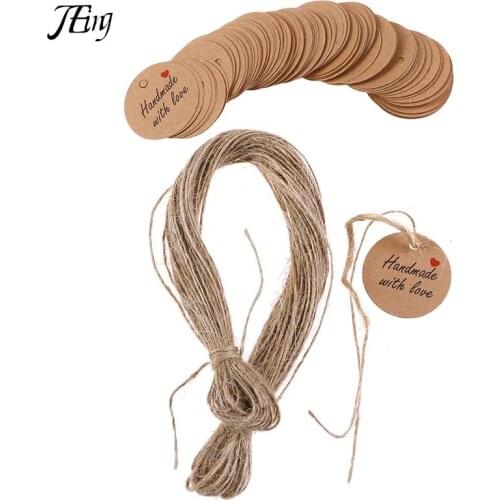 100Pcs Tag Labels Handmade with Love Labels Hang Tags with 20m String Party Favors Gift Blank Kraft Paper
